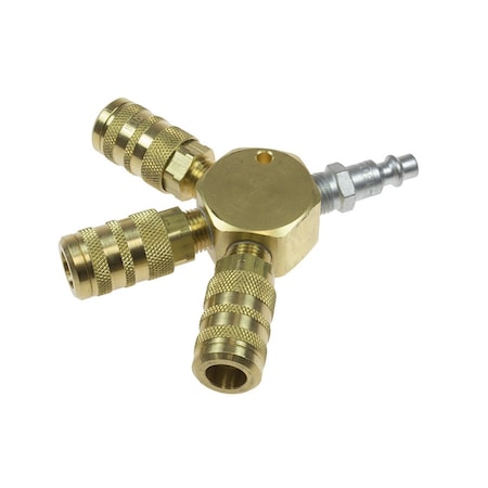 Coilhose Pneumatics 3 Port Flat Hex Manifold 1/4" 6-Point Industrial Interchange Display 3122-15X-DPB